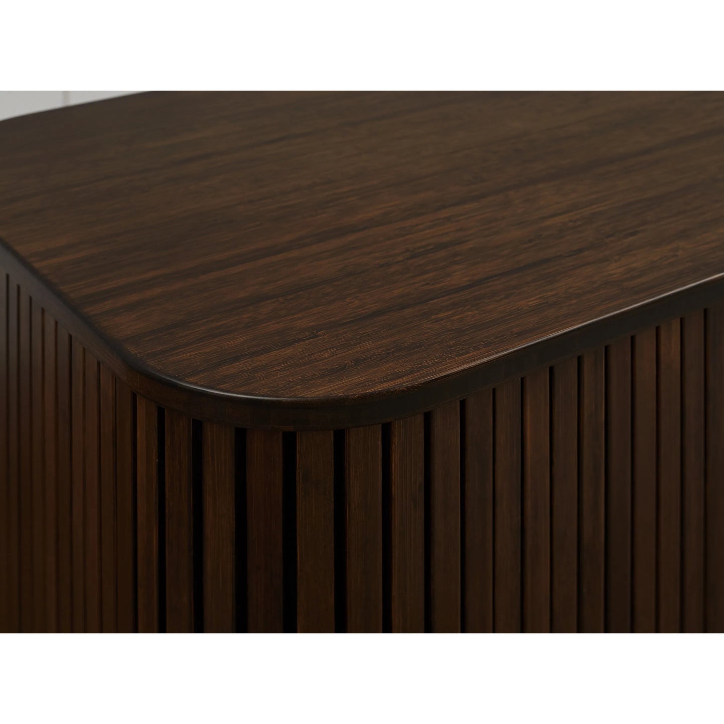 005 SI-2449204 | Closeup | Carmel Console Table by Greenington in black walnut. Made from 100% solid moso bamboo in a rustic style.