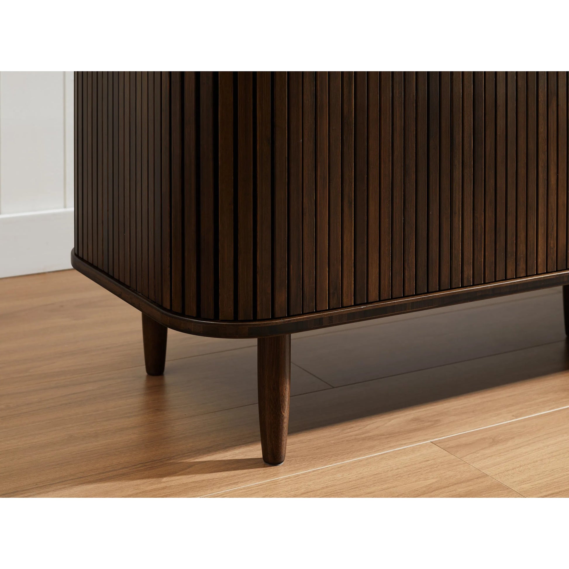 Carmel Console Table by Greenington in black walnut. Made from 100% solid moso bamboo in a rustic style.