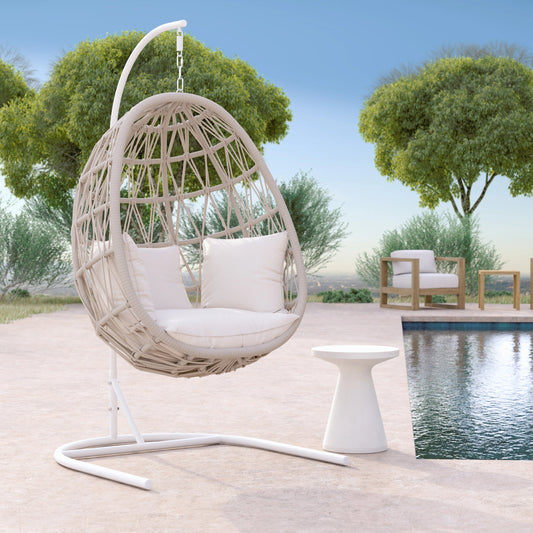 Dana Outdoor Rope Hanging Club Chair by Sunset West in natural. Made from olefin rope in a coastal style.