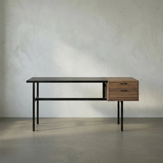 Algeron Desk by Noir in dark walnut. Made from metal, walnut in a transitional style.