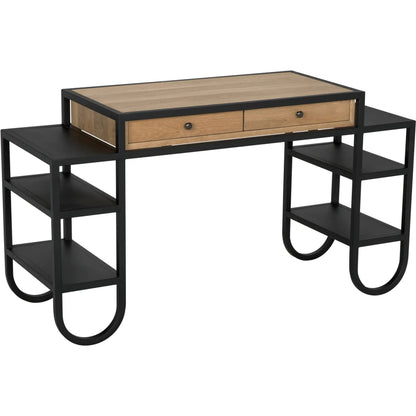 Thomson Desk by Noir in matte black and natural oak. Made from industrial steel and white oak in a modern style.
