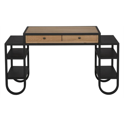 Thomson Desk by Noir in matte black and natural oak. Made from industrial steel and white oak in a modern style.