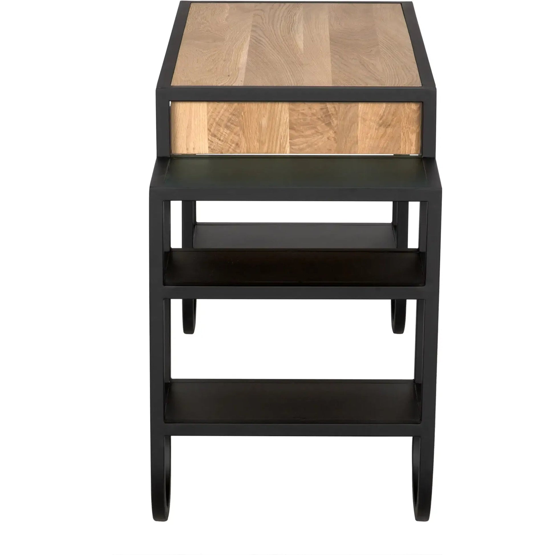 Thomson Desk by Noir in matte black and natural oak. Made from industrial steel and white oak in a modern style.