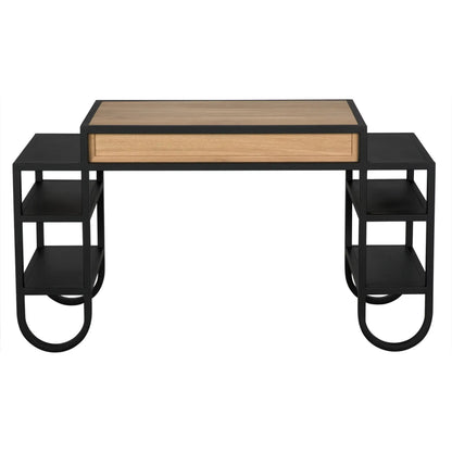Thomson Desk by Noir in matte black and natural oak. Made from industrial steel and white oak in a modern style.