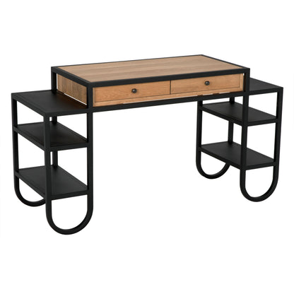 Thomson Desk by Noir in matte black and natural oak. Made from industrial steel and white oak in a modern style.