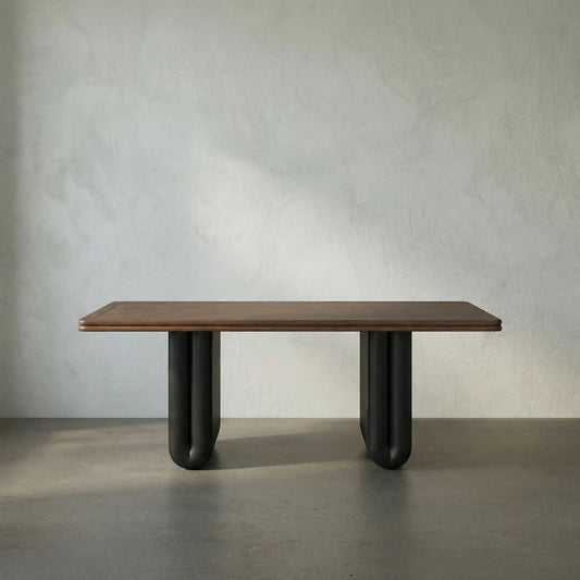 Mila Desk by Noir in dark walnut, matte black. Made from industrial steel, walnut, veneer in a modern style.