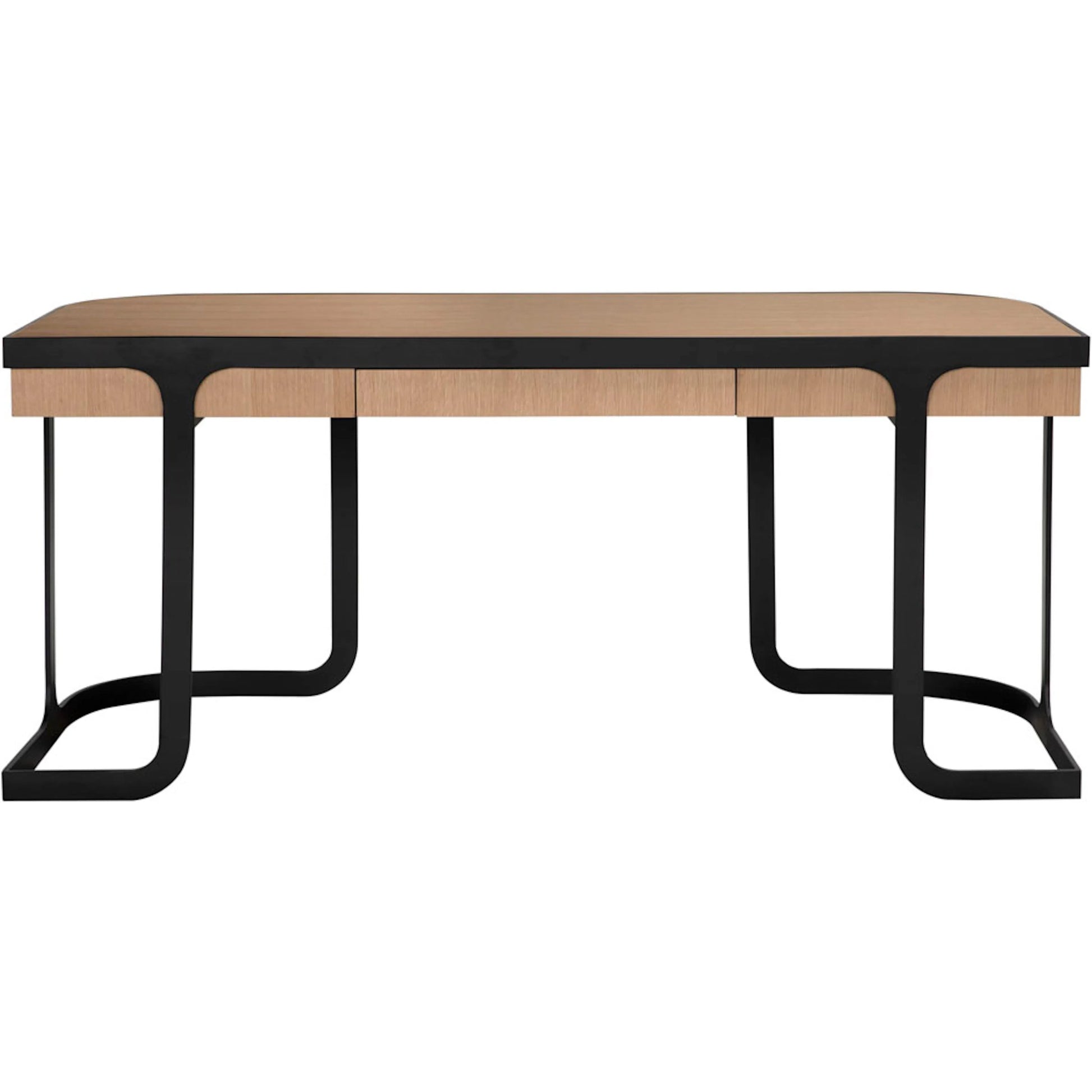 Hamilton Desk by Noir in natural, matte black. Made from white oak, iron in a unique style.