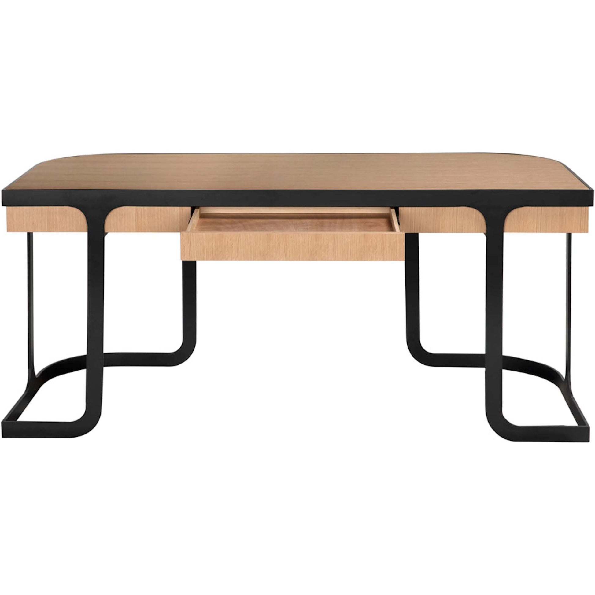 Hamilton Desk by Noir in natural, matte black. Made from white oak, iron in a unique style.