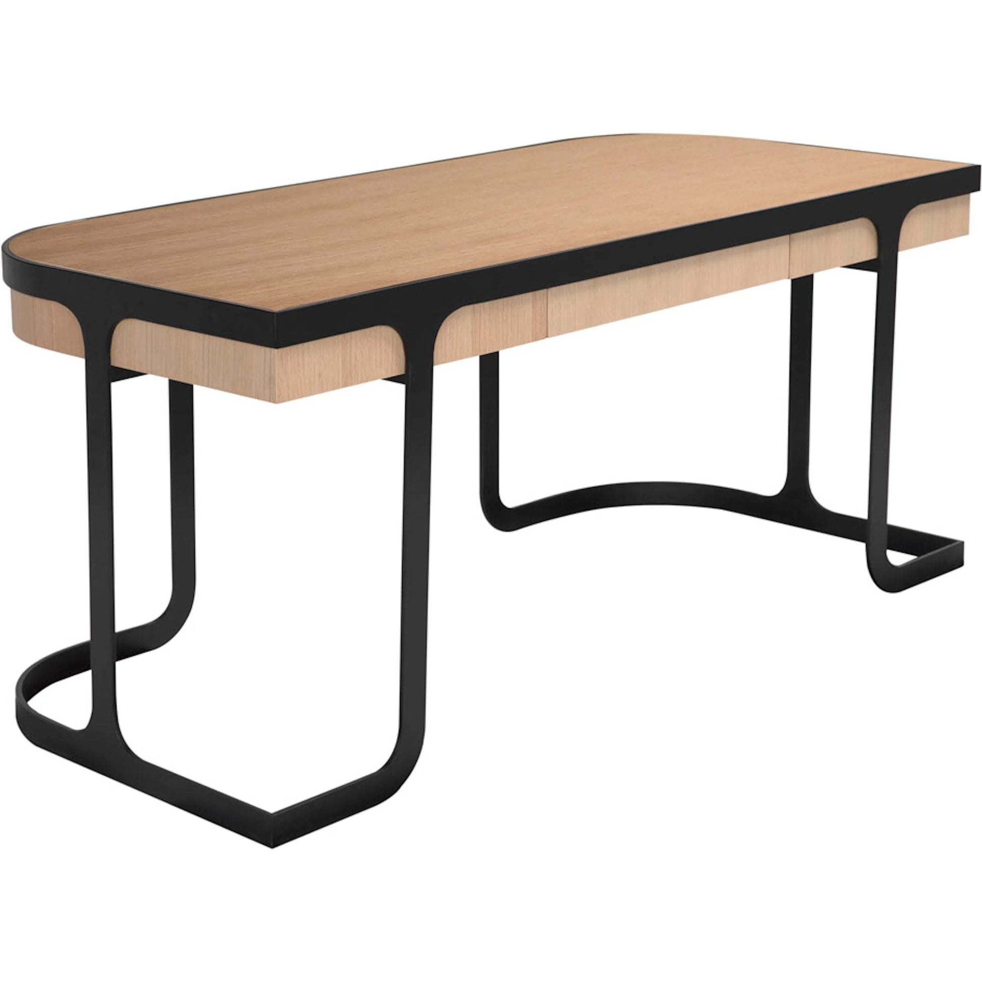 Hamilton Desk by Noir in natural, matte black. Made from white oak, iron in a unique style.