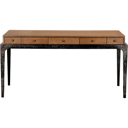 Memphis Desk by Noir in dark walnut, black walnut. Made from walnut, veneer, brass hardware in a unique style.
