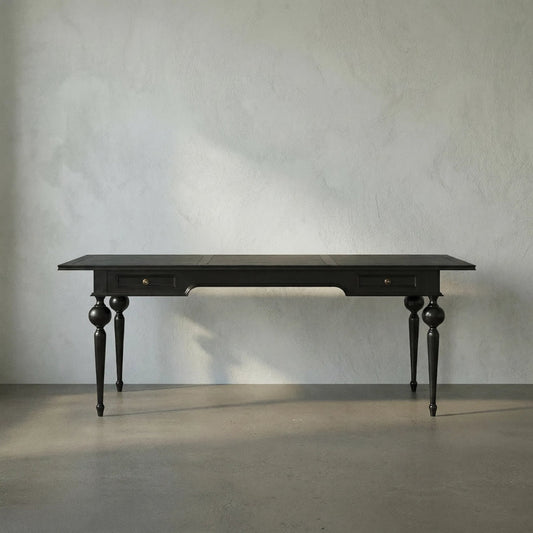 Kingsley Partner Desk by Noir in hand rubbed black. Made from mahogany, veneer, brass hardware in a modern style.