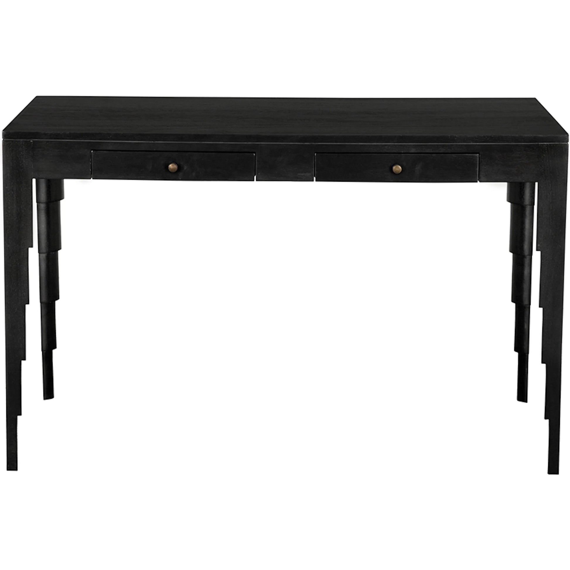 Othello Desk by Noir in hand rubbed black. Made from mahogany, veneer, brass pulls in a modern style.
