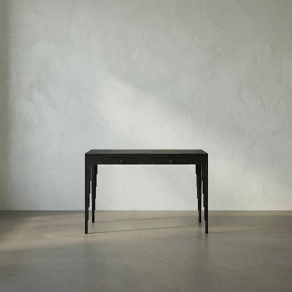 Othello Desk by Noir in hand rubbed black. Made from mahogany, veneer, brass pulls in a modern style.