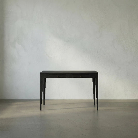 Othello Desk by Noir in hand rubbed black. Made from mahogany, veneer, brass pulls in a modern style.
