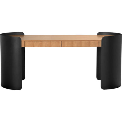 Tessio Desk by Noir in matte black, natural oak. Made from iron, white oak in a unique style.