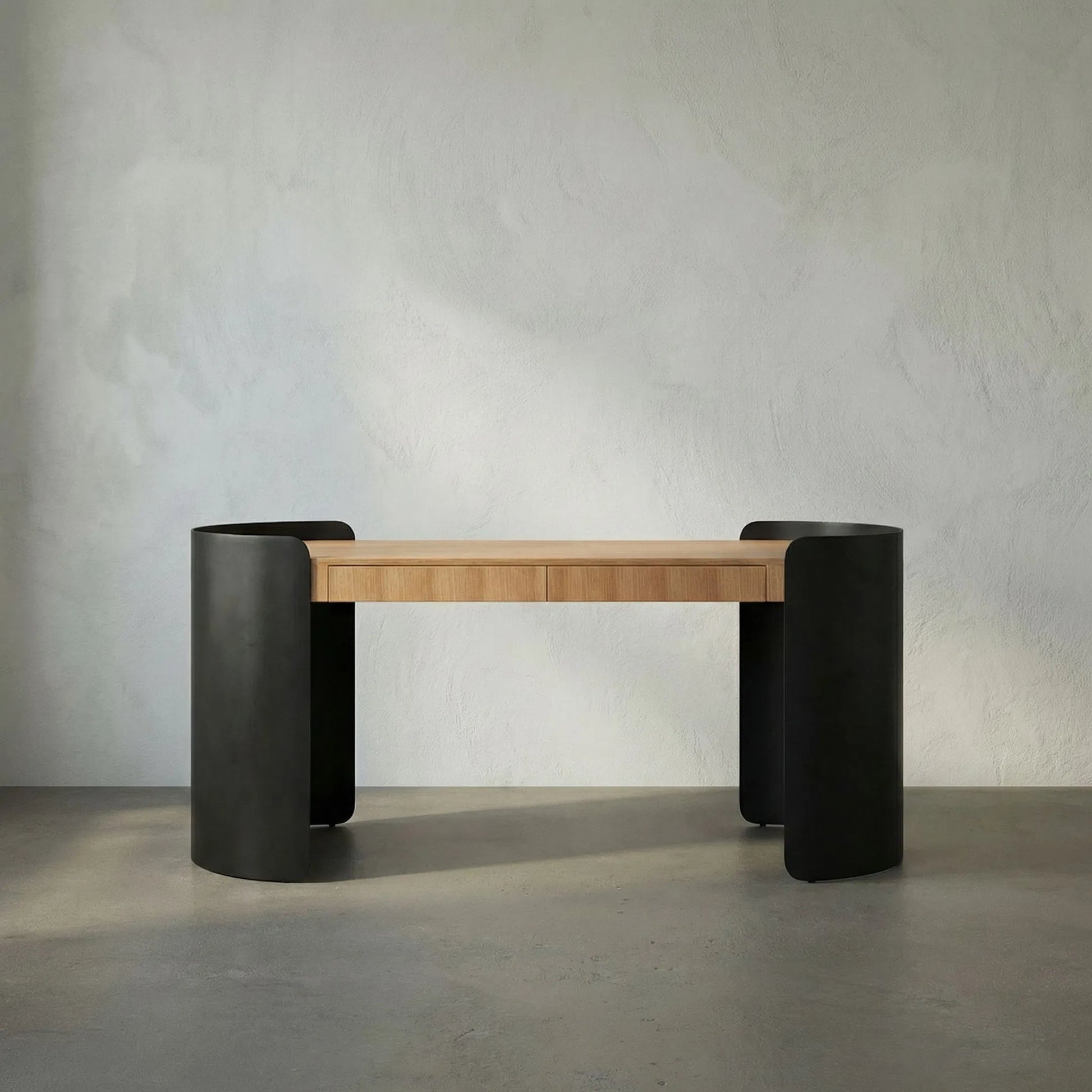 Tessio Desk by Noir in matte black, natural oak. Made from iron, white oak in a unique style.