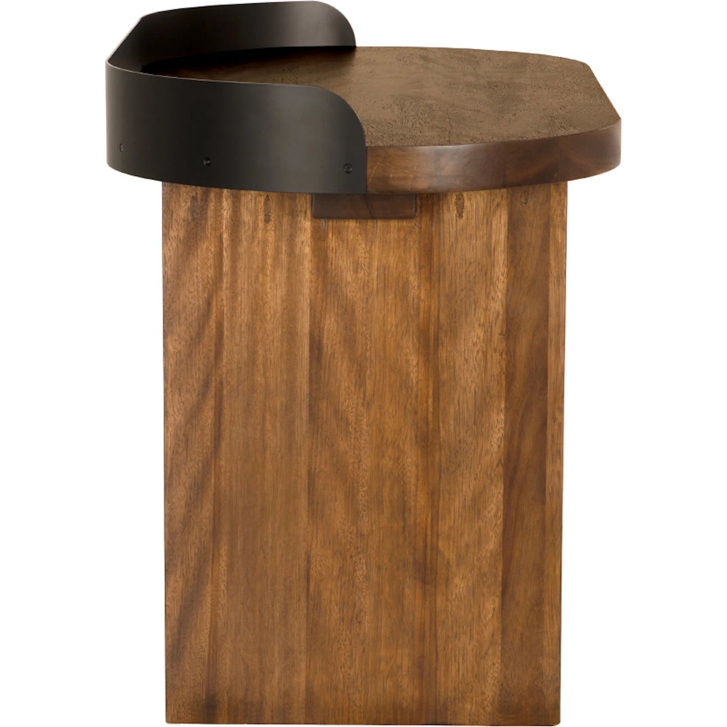 005 SI-2635198 | Closeup | Euler Desk by Noir in dark walnut, matte black. Made from walnut, veneer, iron in a unique style.