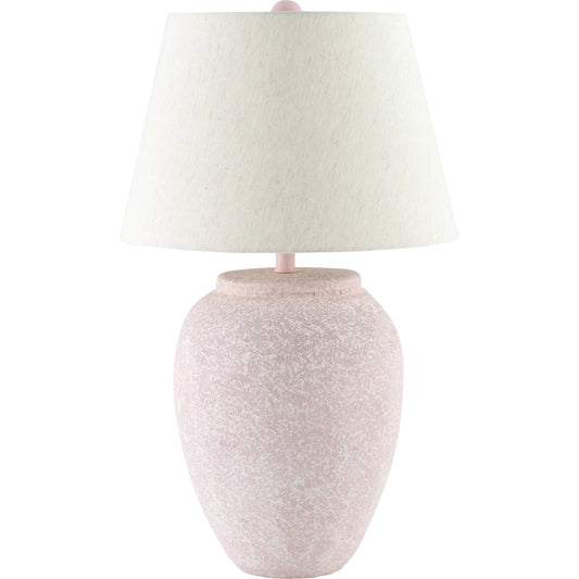 Galdar Accent Table Lamp 592003 by Surya in body: white; shade (outside): beige; shade (inside): white; finial: white; harp: metallic - nickel; cord: brown and distresseddistressed. Made from paper, cotton, metal, mango wood