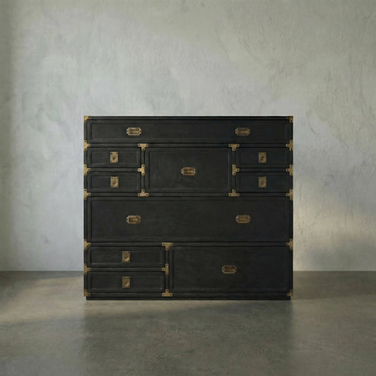 Charles Chest by Noir in pale. Made from mahogany with brass handles in a transitional style.