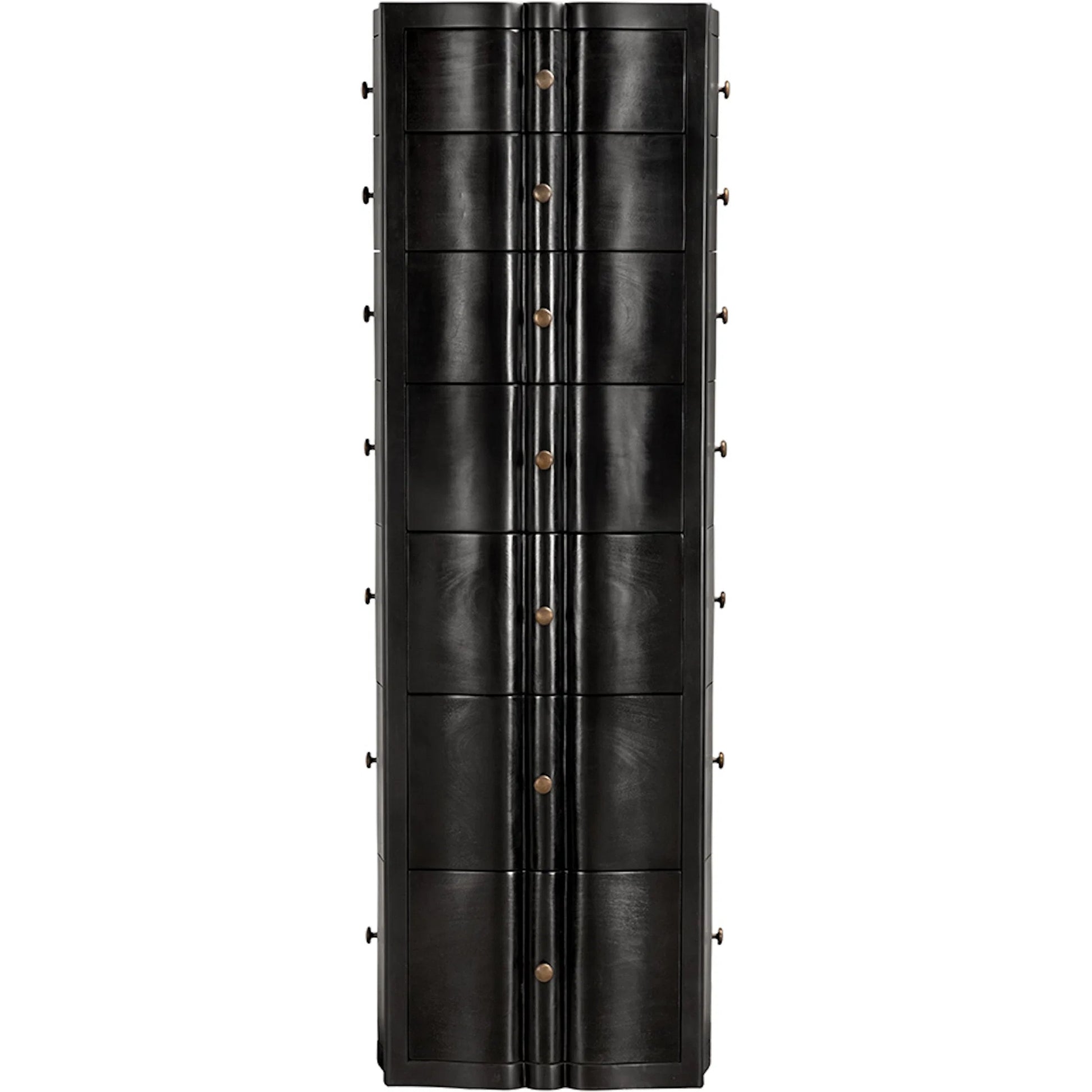 Monolith Four Sided Tower Chest by Noir in hand rubbed black. Made from mahogany, brass pull in a modern style.