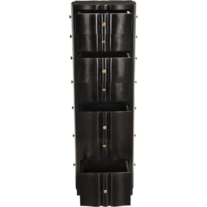 Monolith Four Sided Tower Chest by Noir in hand rubbed black. Made from mahogany, brass pull in a modern style.