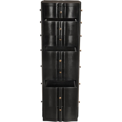 Monolith Four Sided Tower Chest by Noir in hand rubbed black. Made from mahogany, brass pull in a modern style.
