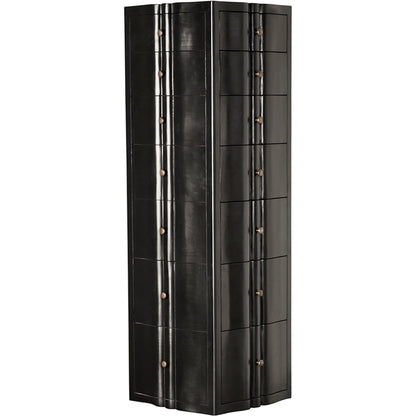 Monolith Four Sided Tower Chest by Noir in hand rubbed black. Made from mahogany, brass pull in a modern style.