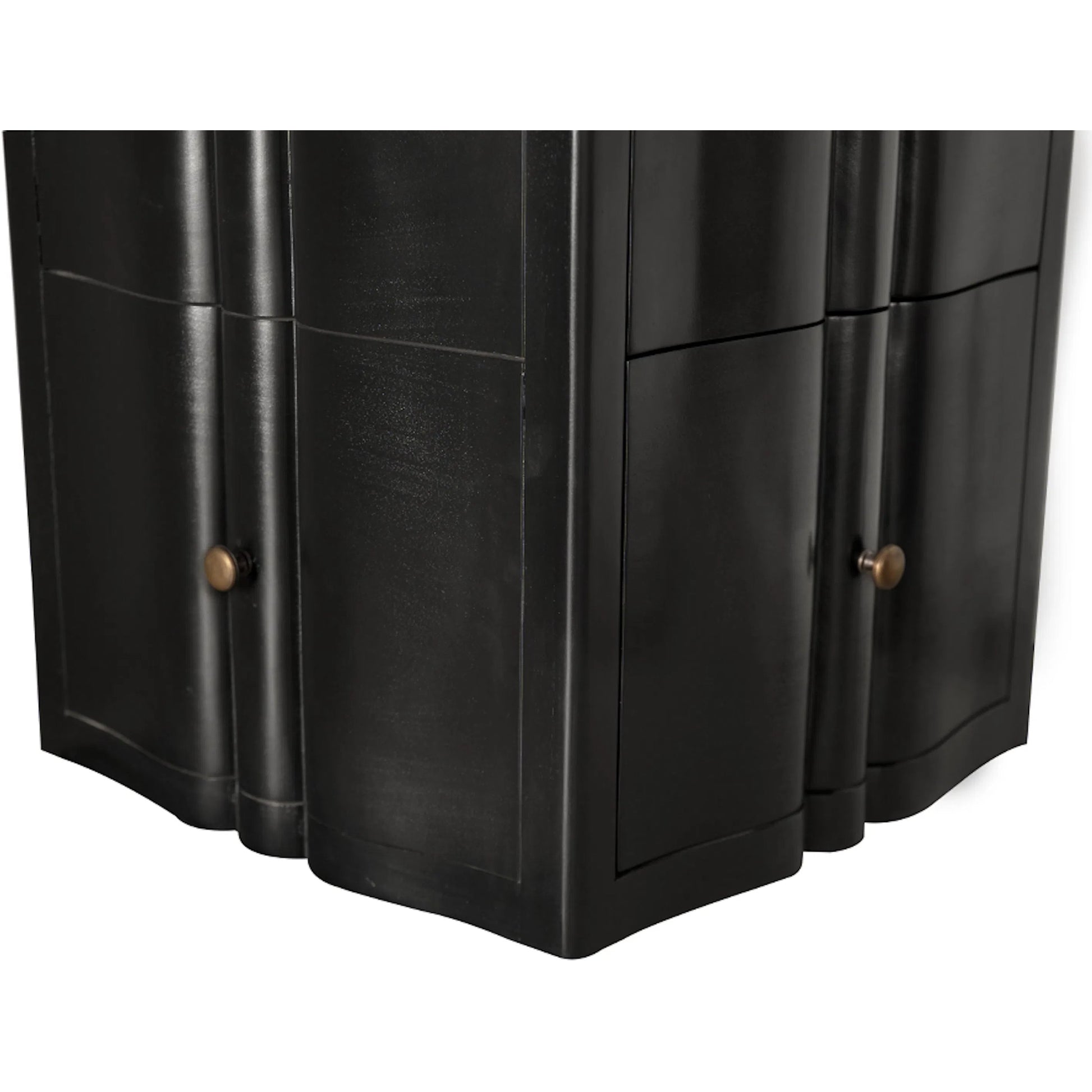 Monolith Four Sided Tower Chest by Noir in hand rubbed black. Made from mahogany, brass pull in a modern style.