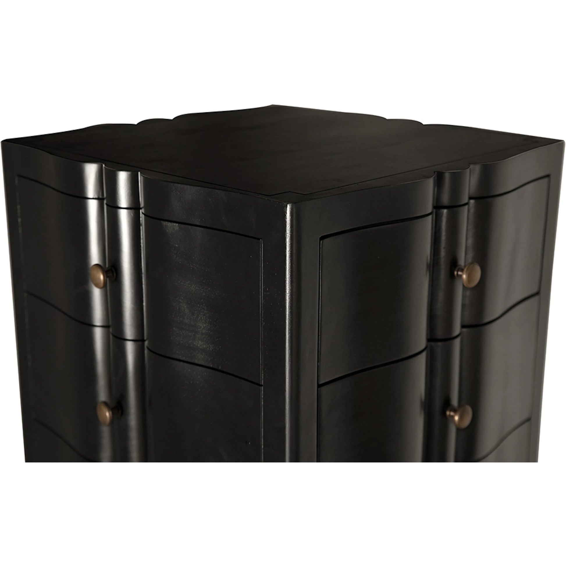 Monolith Four Sided Tower Chest by Noir in hand rubbed black. Made from mahogany, brass pull in a modern style.