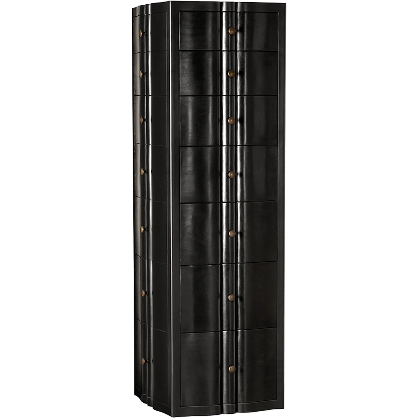 001 SI-2513486 | Primary Silo | Monolith Four Sided Tower Chest by Noir in hand rubbed black. Made from mahogany, brass pull in a modern style.