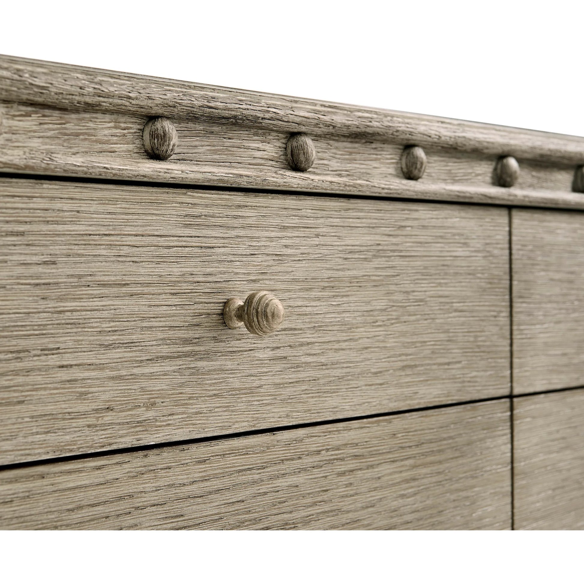 Morris Dresser by Jonathan Charles in grey and greyed oak. Made from oak, oak veneer, aluminum, sycamore veneer in a traditional style.