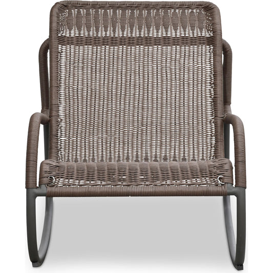 Lyra Outdoor Rocking Chair by Moe's Home Collection. Made from aluminum, synthetic wicker, 100% solution dyed polyester fabric, dacron fiber in a transitional style.