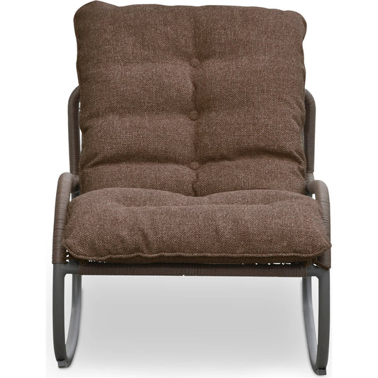 Lyra Outdoor Rocking Chair by Moe's Home Collection. Made from aluminum, synthetic wicker, 100% solution dyed polyester fabric, dacron fiber in a transitional style.