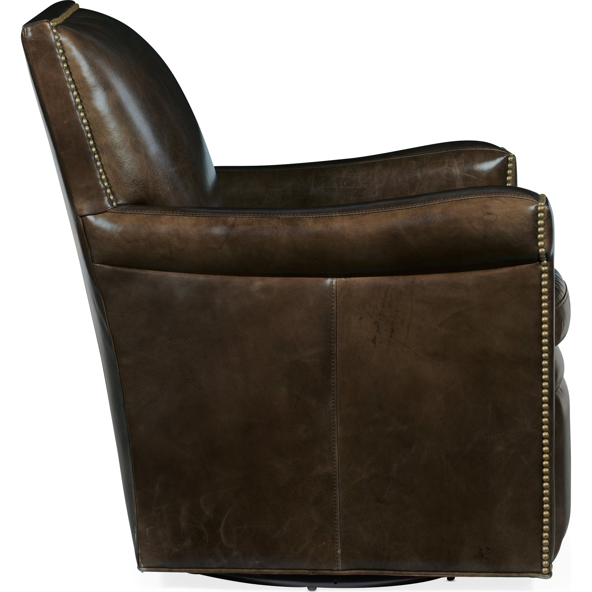 Jilian Swivel Club Chair by Hooker Furniture in brown and huntington morrison. Made from leather in a modern style.