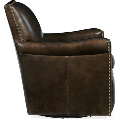 Jilian Swivel Club Chair by Hooker Furniture in brown and huntington morrison. Made from leather in a modern style.