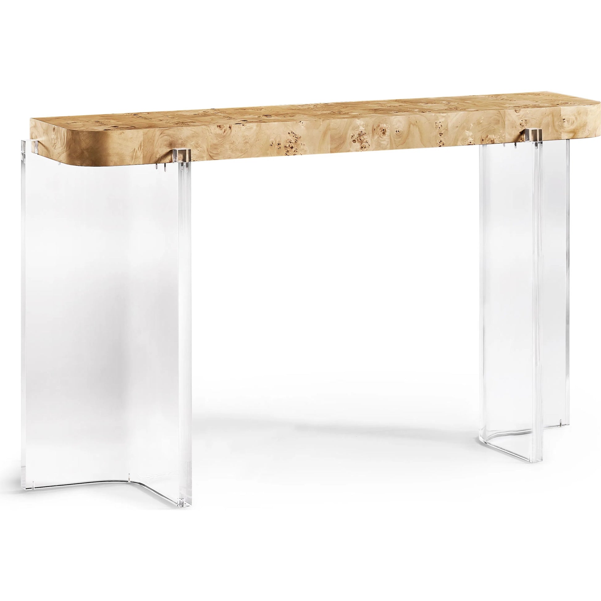 Veil Console Table by Jonathan Charles in natural mappa burl. Made from mappa burl in a modern style.