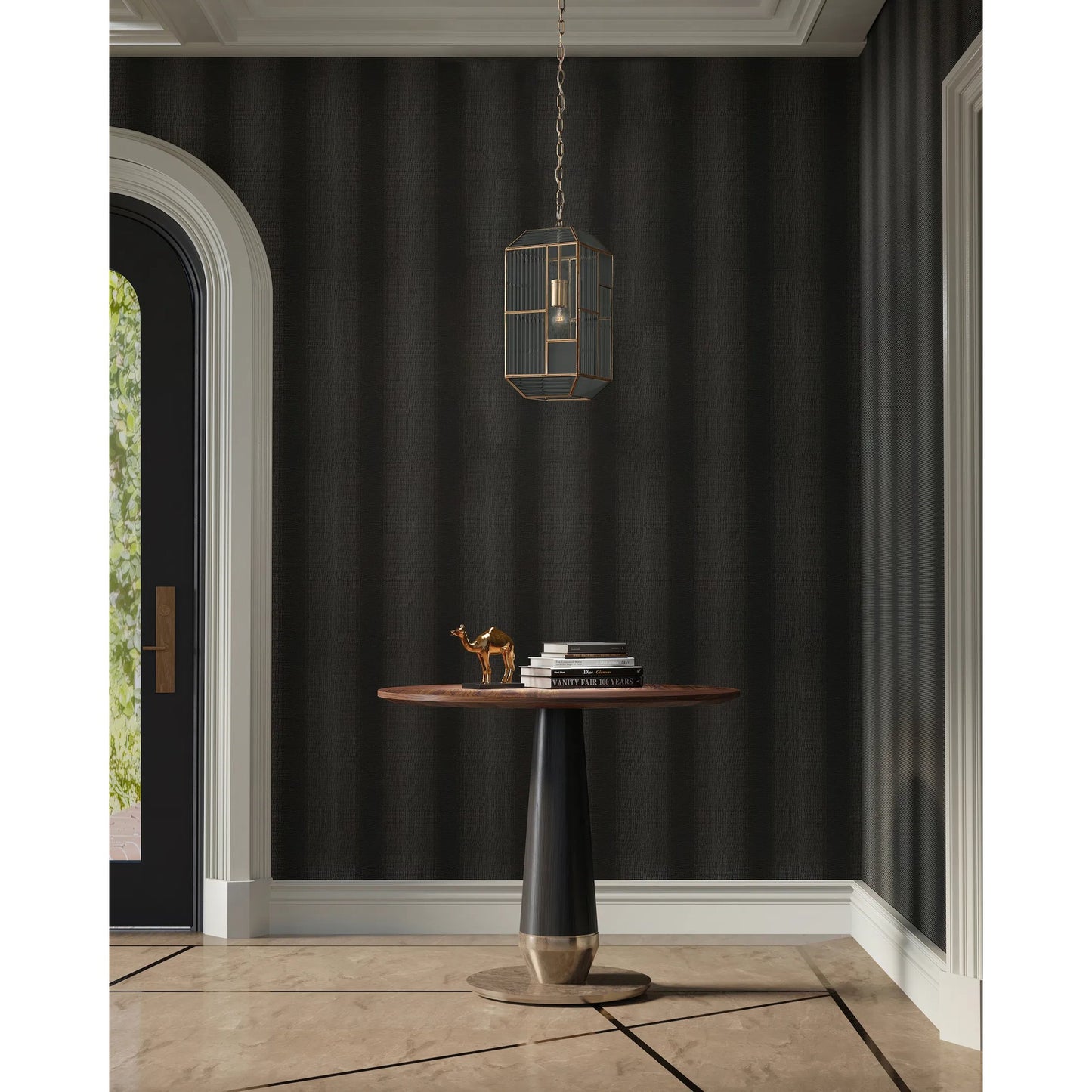 006 SR-912583 | Lifestyle | Bardolph Pendant by Currey and Company in antique brass. Made from iron, glass in a transitional style.