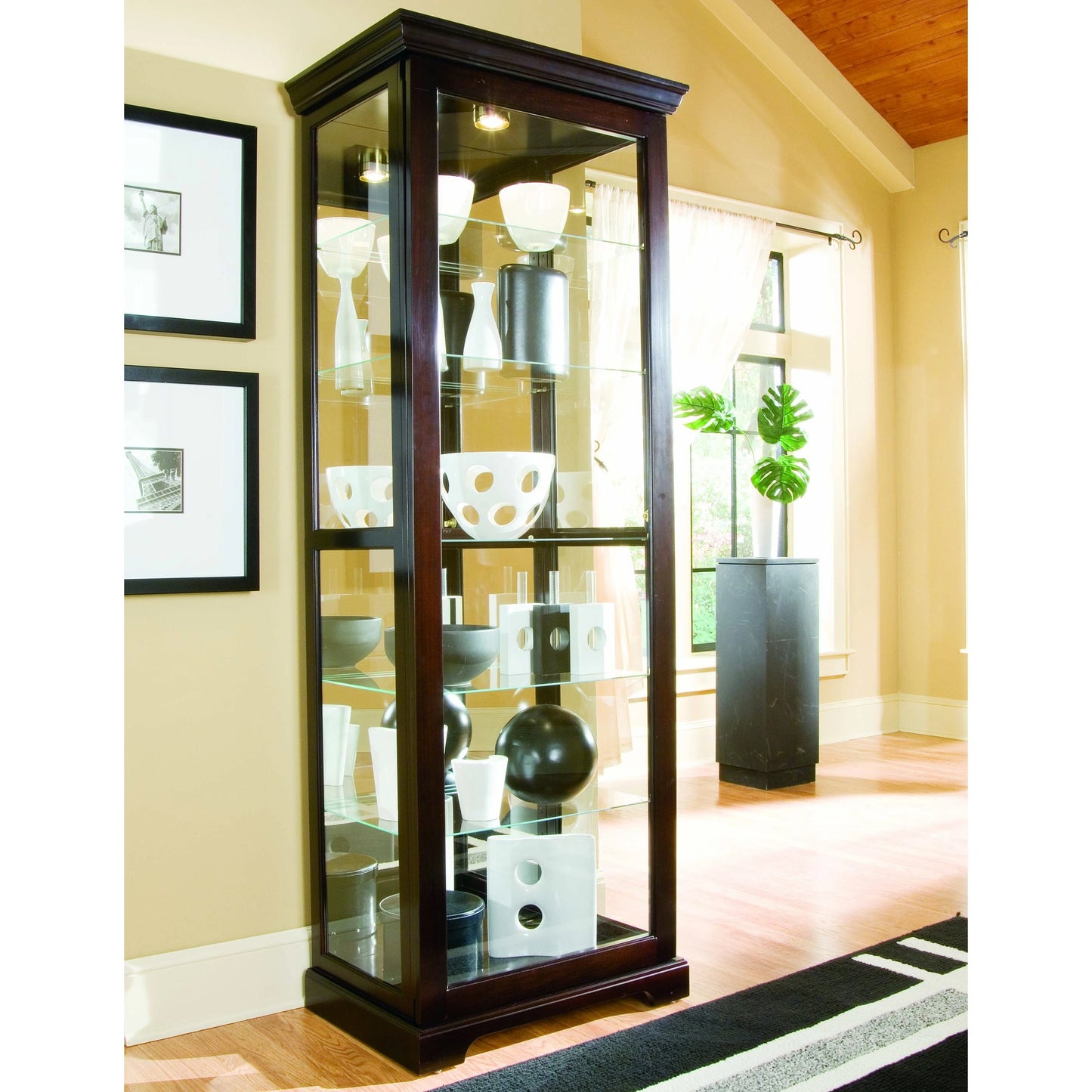 005 SI-2155434 | Lifestyle | 30'' Wide Hardwood Chocolate Cherry Curio Display Cabinet by Pulaski Furniture in chocolate cherry. Made from select hardwood solids, veneers in a traditional style.