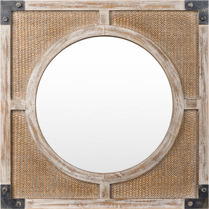 Georgia Mirror - 32897 by Surya in brown and weathered. Made from frame: rattan, substrate: manufactured wood in a modern style.