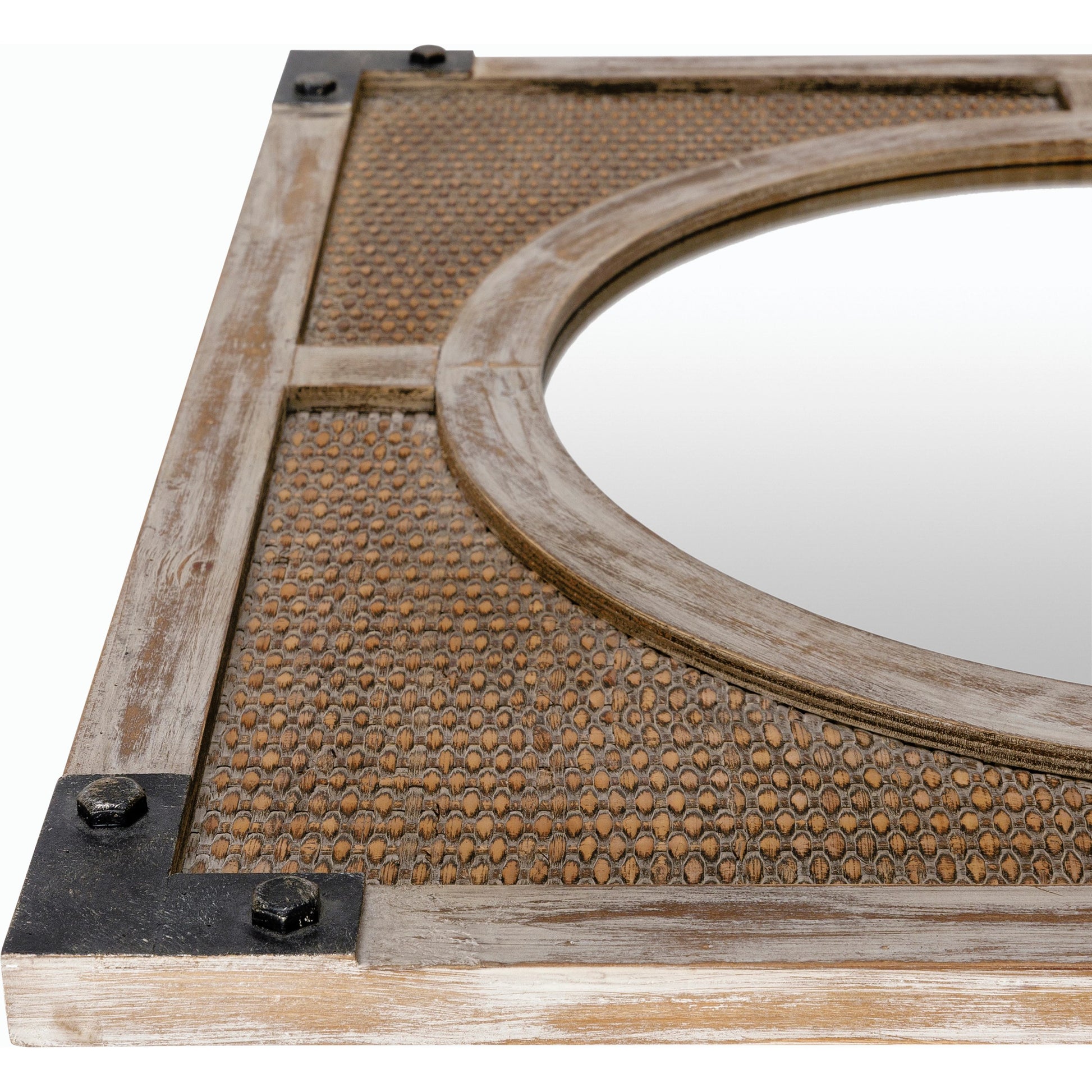 Georgia Mirror - 32897 by Surya in brown and weathered. Made from frame: rattan, substrate: manufactured wood in a modern style.