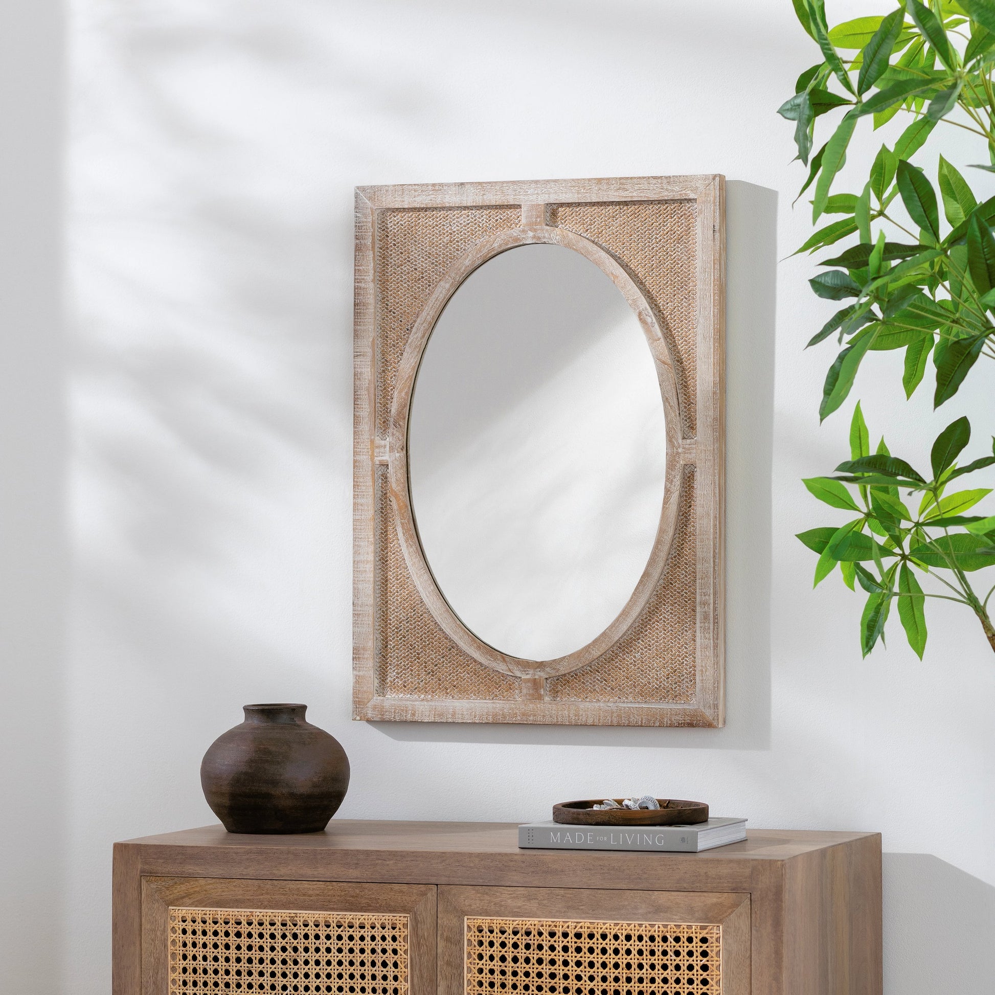 Georgia Mirror - 32898 by Surya in brown and weathered. Made from frame: rattan, substrate: manufactured wood in a modern style.