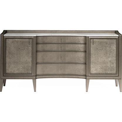 Cove Credenza by A.R.T. Furniture in grey and mica. Made from rubberwood solids, primavera veneer, stone, metal, cork in a transitional style.