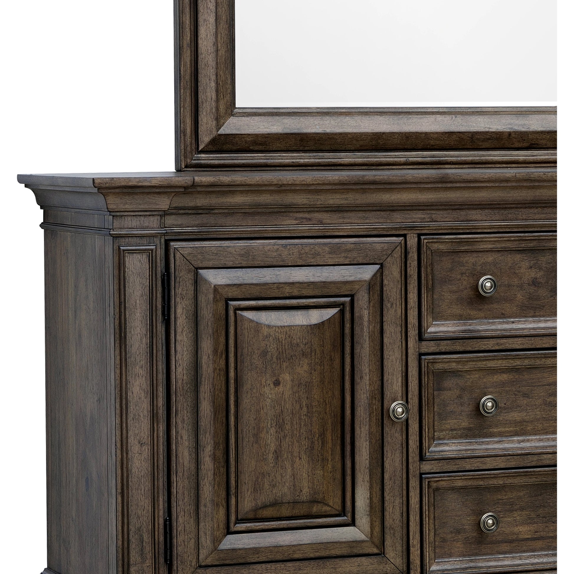 Woodbury Cabinet Dresser & Mirror Set by Pulaski Furniture in cowboy boots brown. Made from rubberwood in a traditional style.