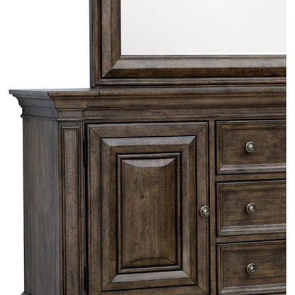 Woodbury Cabinet Dresser & Mirror Set by Pulaski Furniture in cowboy boots brown. Made from rubberwood in a traditional style.