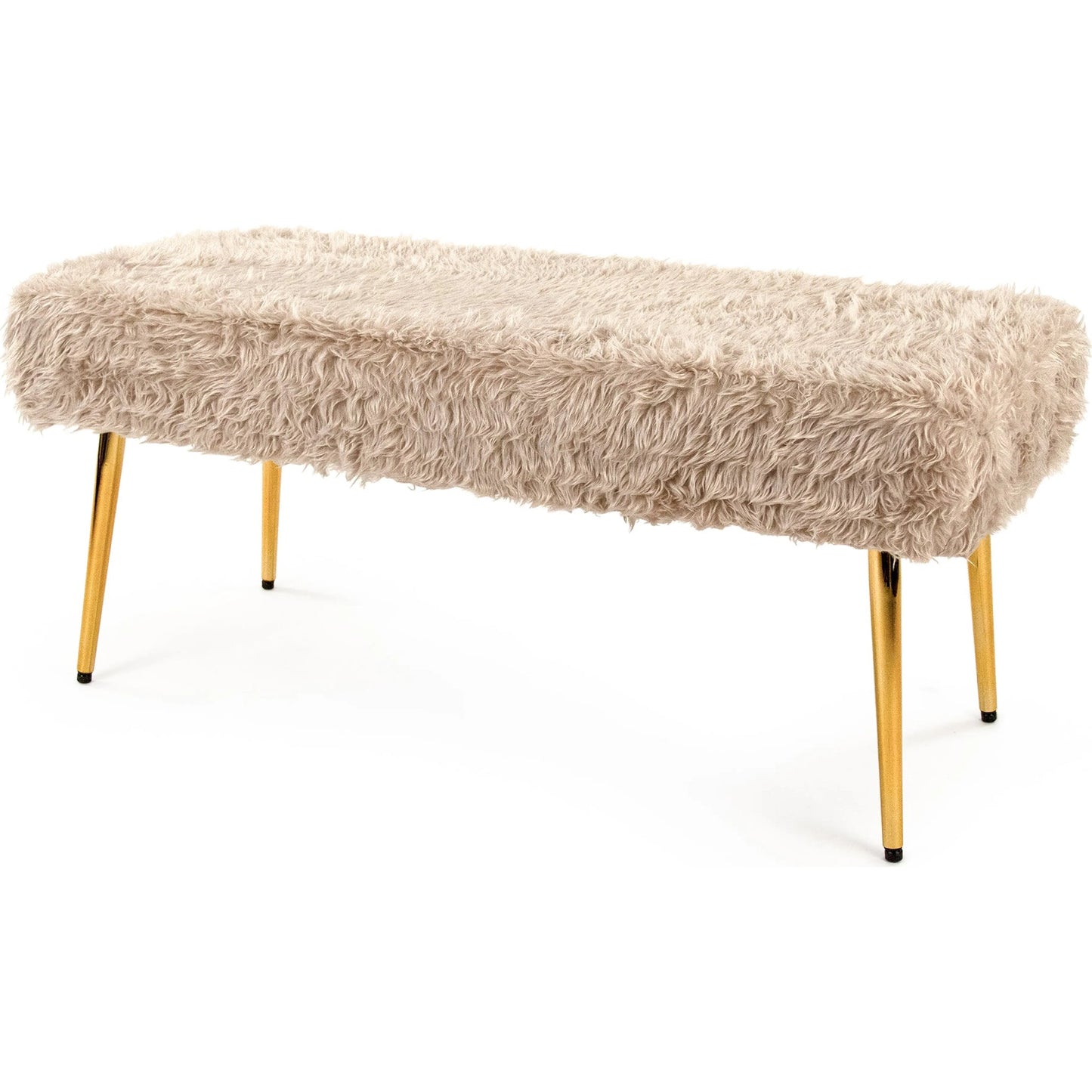 000 SI-2633314 | Primary Silo | Faux Fur Bench by Zentique in ivory faux fur and white. Made from faux fur, metal in a unique style.