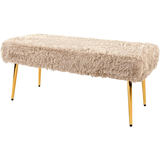 Faux Fur Bench by Zentique in ivory faux fur and white. Made from faux fur, metal in a unique style.
