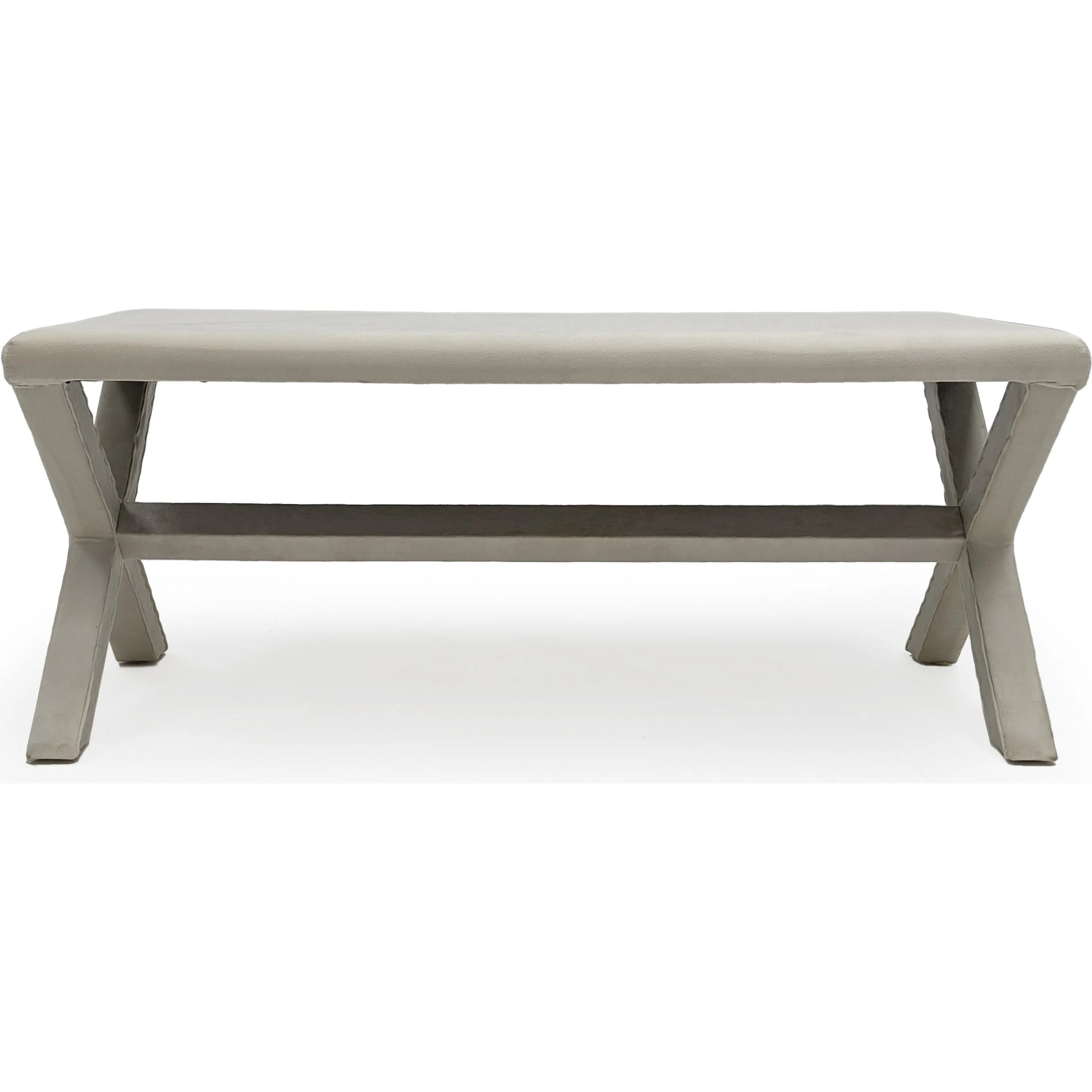 White Velvet Bench by Zentique in off-white velvet. Made from velvet in a transitional style.
