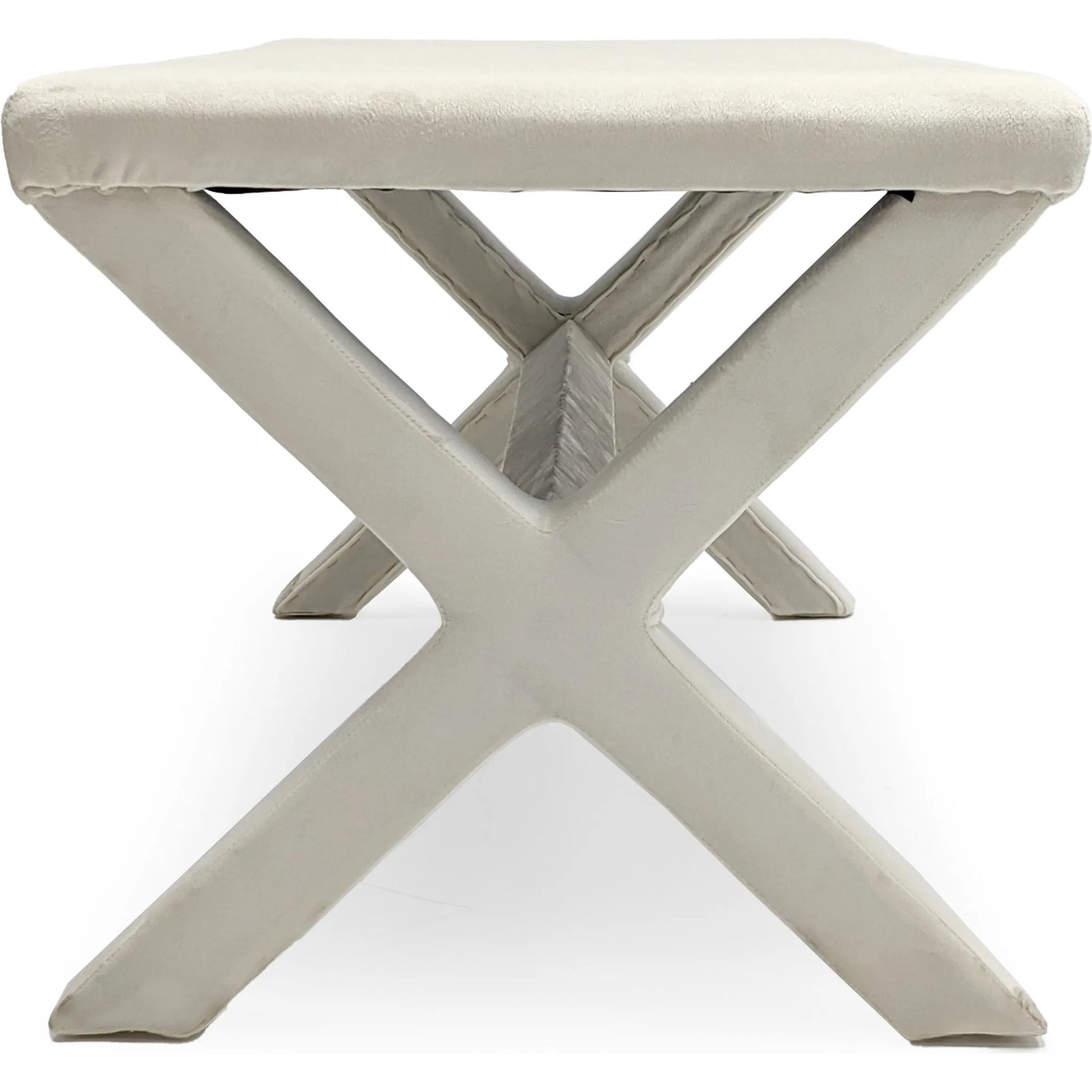 White Velvet Bench by Zentique in off-white velvet. Made from velvet in a transitional style.