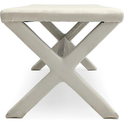 White Velvet Bench by Zentique in off-white velvet. Made from velvet in a transitional style.