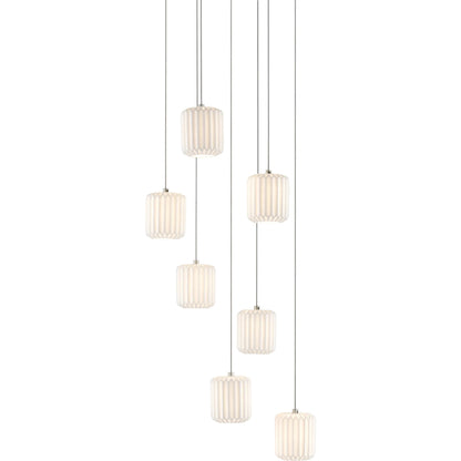 Dove Pendant by Currey and Company in painted silver, white. Made from metal, ceramic in a modern style.